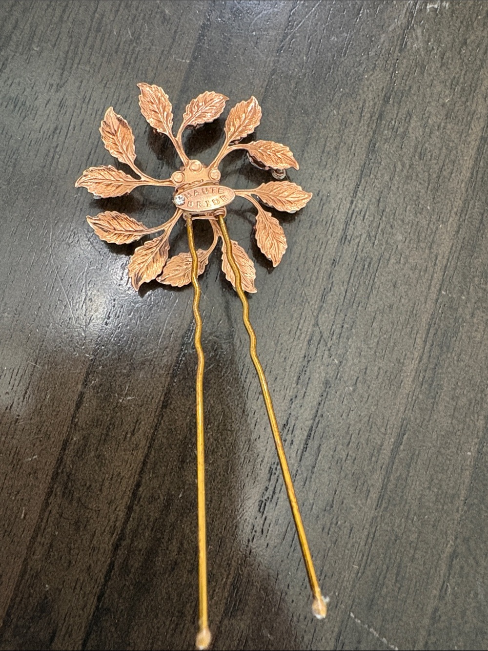 Rose Gold Floral Rhinestone Hair Pin - Picture 3 of 5